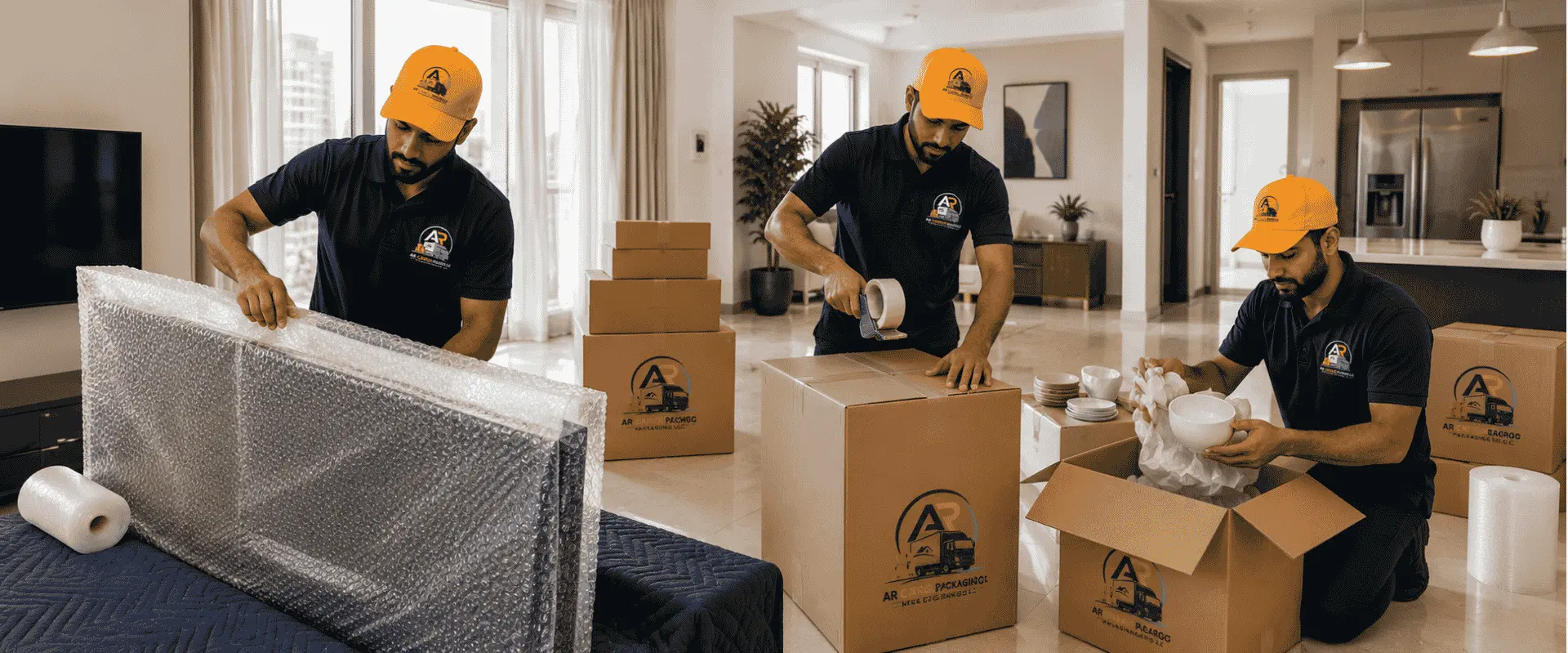 Professional packing and unpacking service in Dubai using high-quality packing materials for safe home and office relocation
